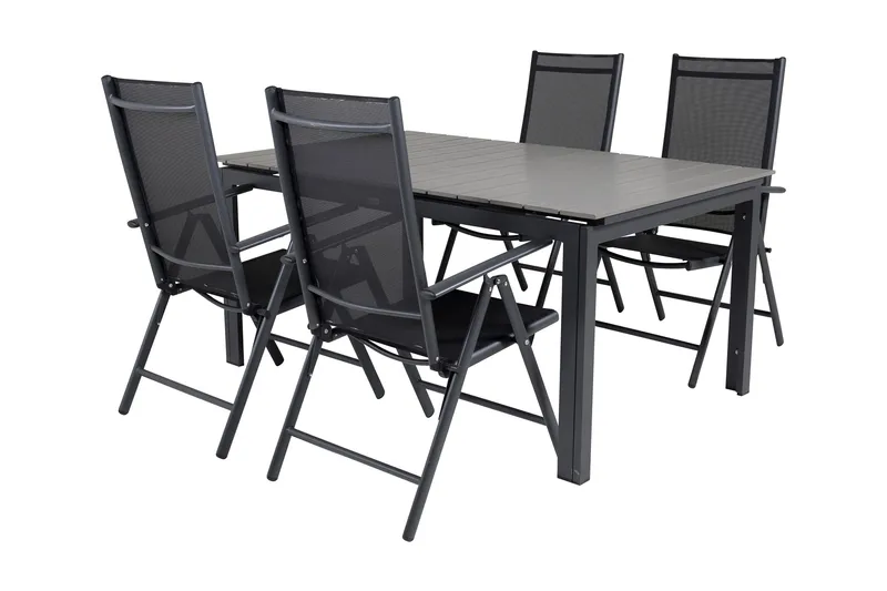 Levels Förlängningsbar Matgrupp Utomhus 160cm + 4 Break Stolar - Svart/Grå - Utemöbler - Utegrupp - Matgrupp utomhus