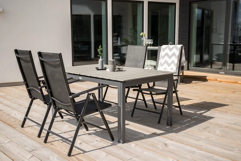 Levels Förlängningsbar Matgrupp Utomhus 160cm + 4 Break Stolar - Svart/Grå - Utemöbler - Utegrupp - Matgrupp utomhus