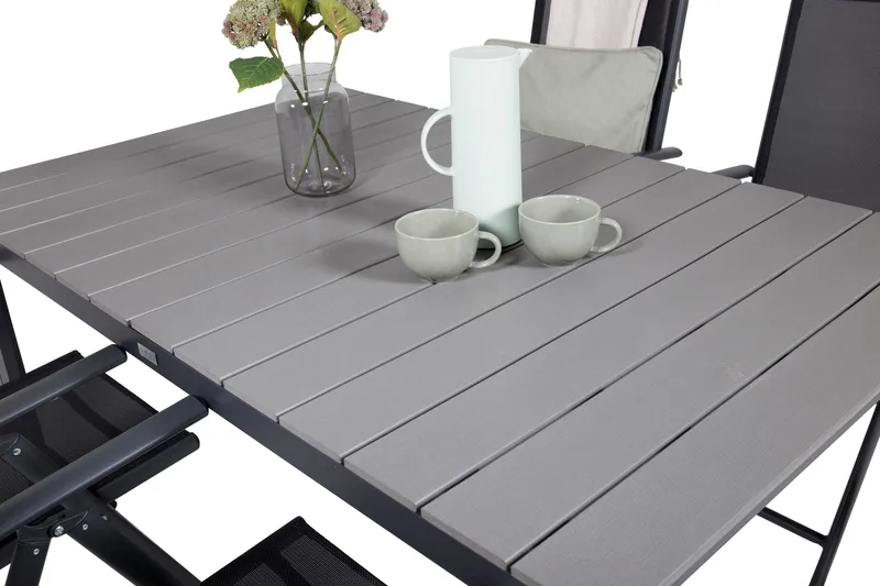 Levels Förlängningsbar Matgrupp Utomhus 160cm + 4 Break Stolar - Svart/Grå - Utemöbler - Utegrupp - Matgrupp utomhus