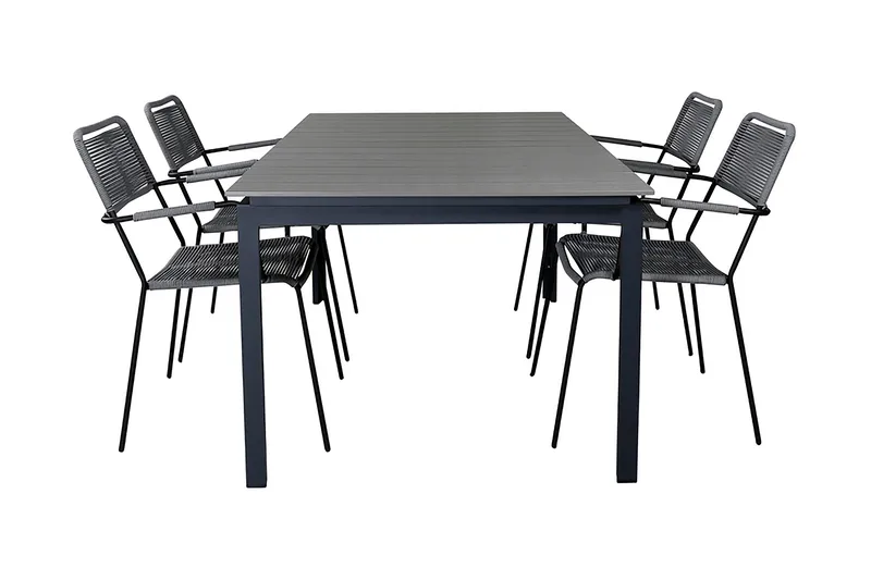 Levels Förlängningsbar Matgrupp Utomhus 160cm + 4 Lindos Stolar, Svart/Grå