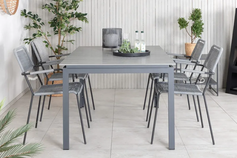 Levels Förlängningsbar Matgrupp Utomhus 160cm + 4 Lindos Stolar - Svart/Grå - Utemöbler - Utegrupp - Matgrupp utomhus
