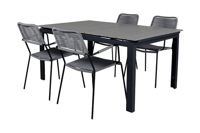 Levels Förlängningsbar Matgrupp Utomhus 160cm + 4 Lindos Stolar - Svart/Grå - Utemöbler - Utegrupp - Matgrupp utomhus