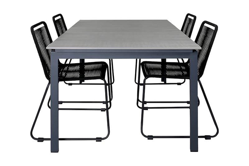 Levels Förlängningsbar Matgrupp Utomhus 160cm + 4 Lindos Stolar, Svart/Grå