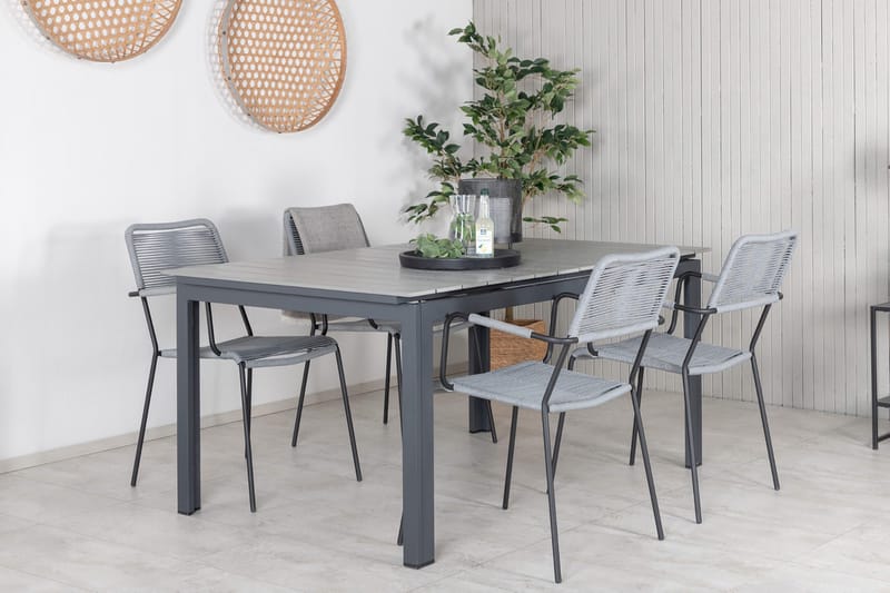 Levels Förlängningsbar Matgrupp Utomhus 160cm + 4 Lindos Stolar - Svart/Grå - Utemöbler - Utegrupp - Matgrupp utomhus