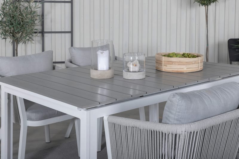 Levels Förlängningsbar Matgrupp Utomhus 160cm + 4 Virya Stolar - Vit/Grå - Utemöbler - Utegrupp - Matgrupp utomhus