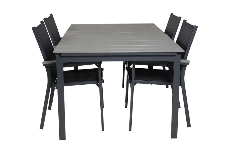 Levels Förlängningsbar Matgrupp Utomhus 160cm + 4 Parma Stolar, Svart/Grå