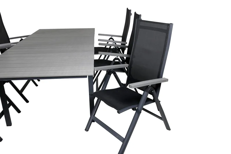 Levels Förlängningsbar Matgrupp Utomhus 160cm + 6 Albany Stolar - Svart/Grå - Utemöbler - Utegrupp - Matgrupp utomhus