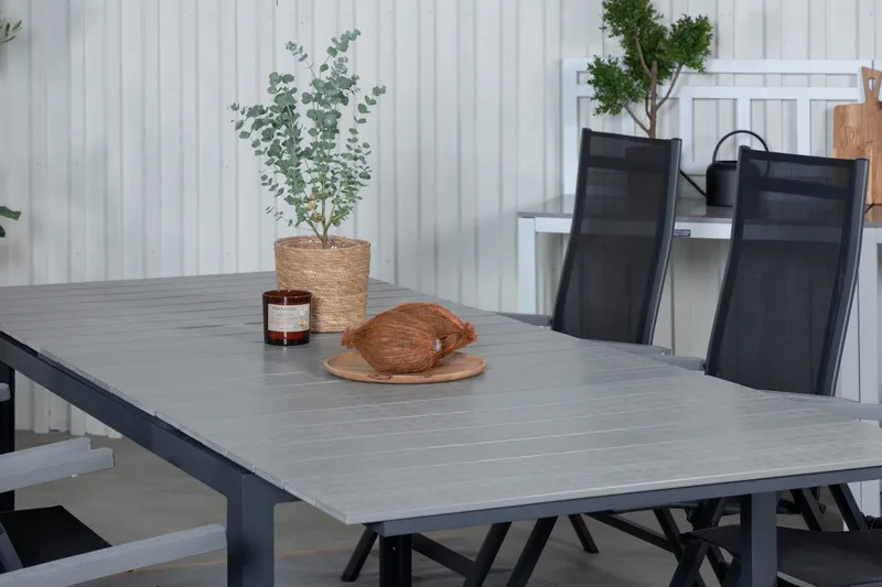 Levels Förlängningsbar Matgrupp Utomhus 160cm + 6 Albany Stolar - Svart/Grå - Utemöbler - Utegrupp - Matgrupp utomhus