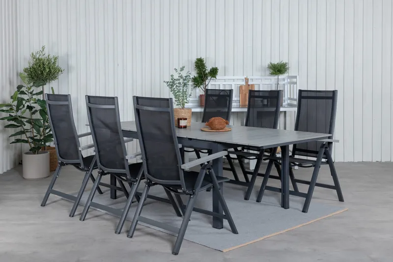 Levels Förlängningsbar Matgrupp Utomhus 160cm + 6 Albany Stolar - Svart/Grå - Utemöbler - Utegrupp - Matgrupp utomhus