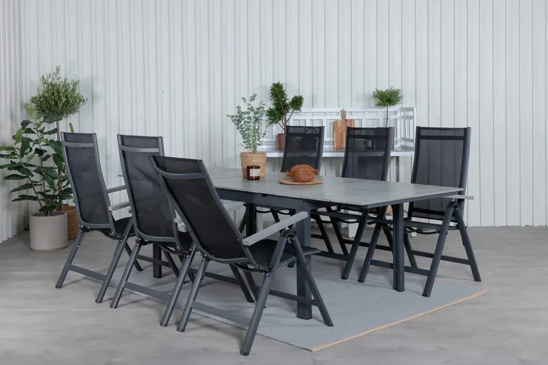 Levels Förlängningsbar Matgrupp Utomhus 160cm + 6 Albany Stolar - Svart/Grå - Utemöbler - Utegrupp - Matgrupp utomhus