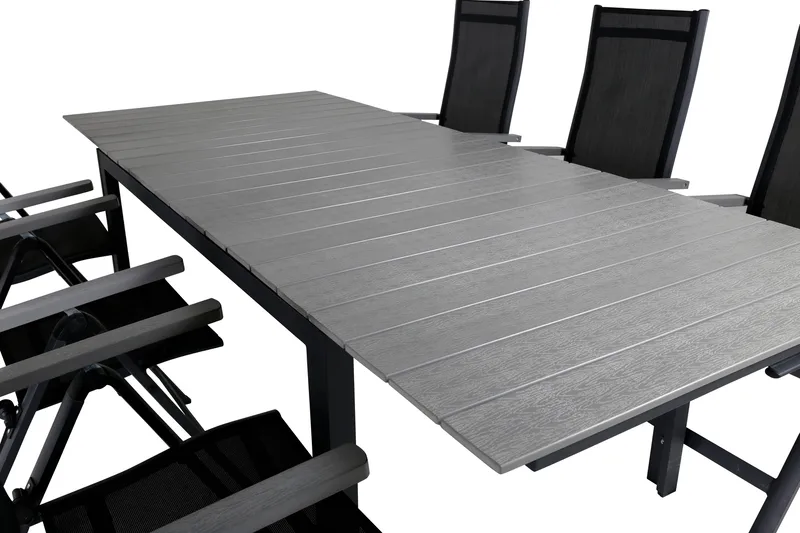 Levels Förlängningsbar Matgrupp Utomhus 160cm + 6 Albany Stolar - Svart/Grå - Utemöbler - Utegrupp - Matgrupp utomhus