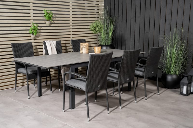 Levels Förl ängningsbar Matgrupp Utomhus 160cm + 6 Anna Stolar - Svart/Grå - Utemöbler - Utegrupp - Matgrupp utomhus