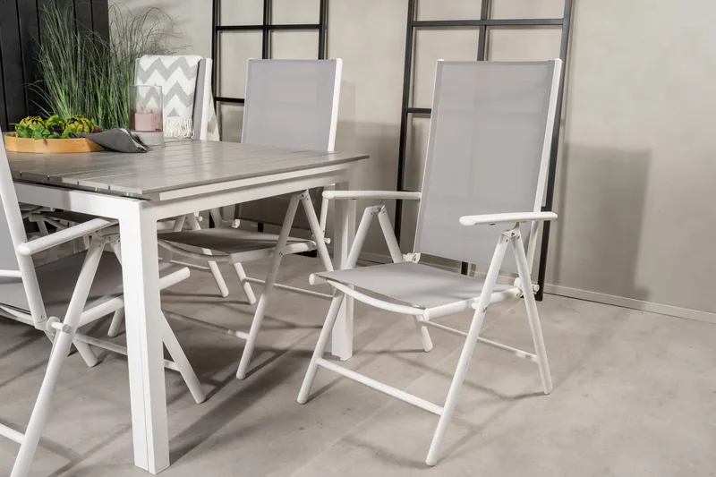 Levels Förlängningsbar Matgrupp Utomhus 160cm + 6 Break Matstolar - Vit/Grå - Utemöbler - Utegrupp - Matgrupp utomhus