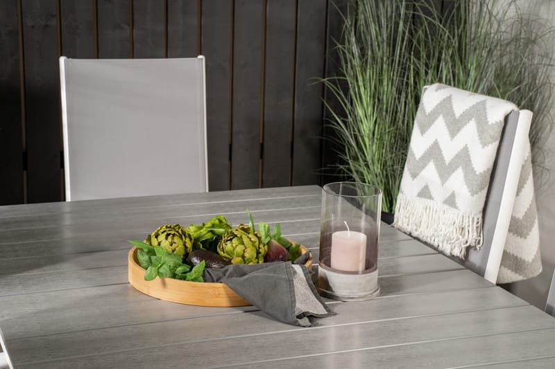 Levels Förlängningsbar Matgrupp Utomhus 160cm + 6 Break Matstolar - Vit/Grå - Utemöbler - Utegrupp - Matgrupp utomhus