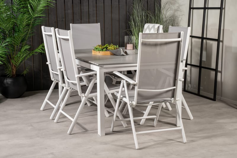 Levels Förlängningsbar Matgrupp Utomhus 160cm + 6 Break Matstolar - Vit/Grå - Utemöbler - Utegrupp - Matgrupp utomhus