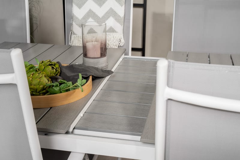 Levels Förlängningsbar Matgrupp Utomhus 160cm + 6 Break Matstolar - Vit/Grå - Utemöbler - Utegrupp - Matgrupp utomhus