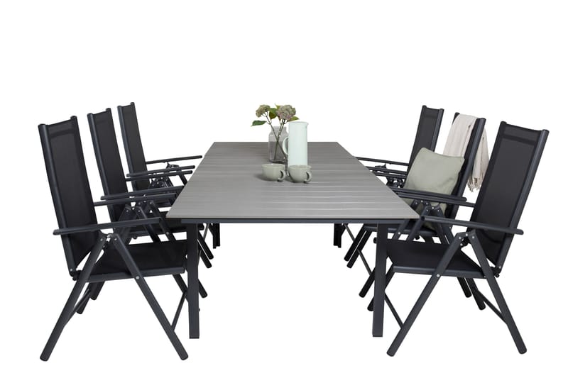 Levels Förlängningsbar Matgrupp Utomhus 160cm + 6 Break Stolar - Svart/Grå - Utemöbler - Utegrupp - Matgrupp utomhus