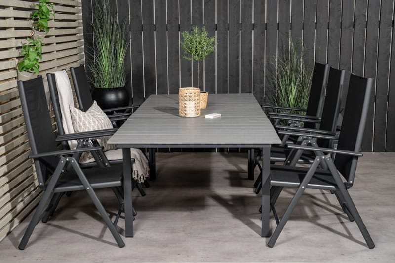Levels Förlängningsbar Matgrupp Utomhus 160cm + 6 Break Stolar - Svart/Grå - Utemöbler - Utegrupp - Matgrupp utomhus