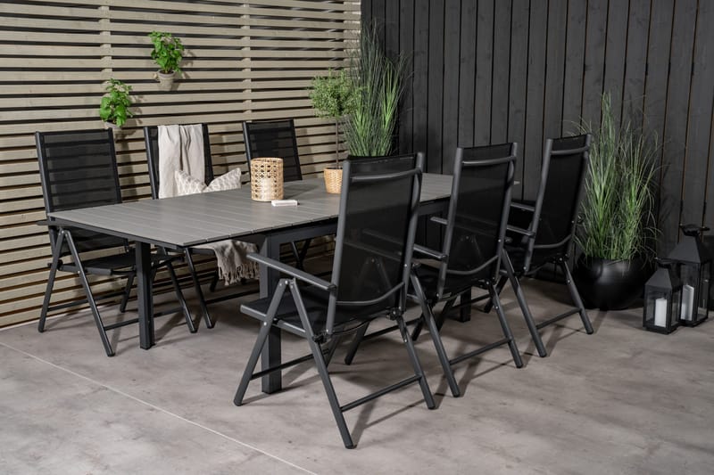 Levels Förlängningsbar Matgrupp Utomhus 160cm + 6 Break Stolar - Svart/Grå - Utemöbler - Utegrupp - Matgrupp utomhus