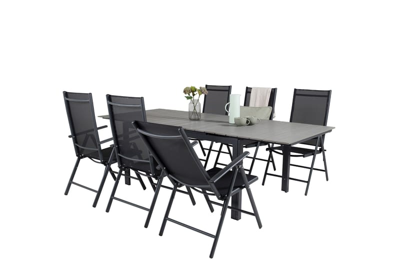 Levels Förlängningsbar Matgrupp Utomhus 160cm + 6 Break Stolar - Svart/Grå - Utemöbler - Utegrupp - Matgrupp utomhus