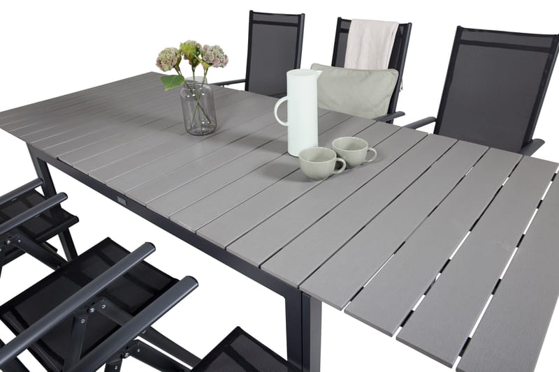 Levels Förlängningsbar Matgrupp Utomhus 160cm + 6 Break Stolar - Svart/Grå - Utemöbler - Utegrupp - Matgrupp utomhus