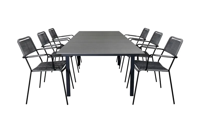 Levels Förlängningsbar Matgrupp Utomhus 160cm + 6 Lindos Stolar, Svart/Natur