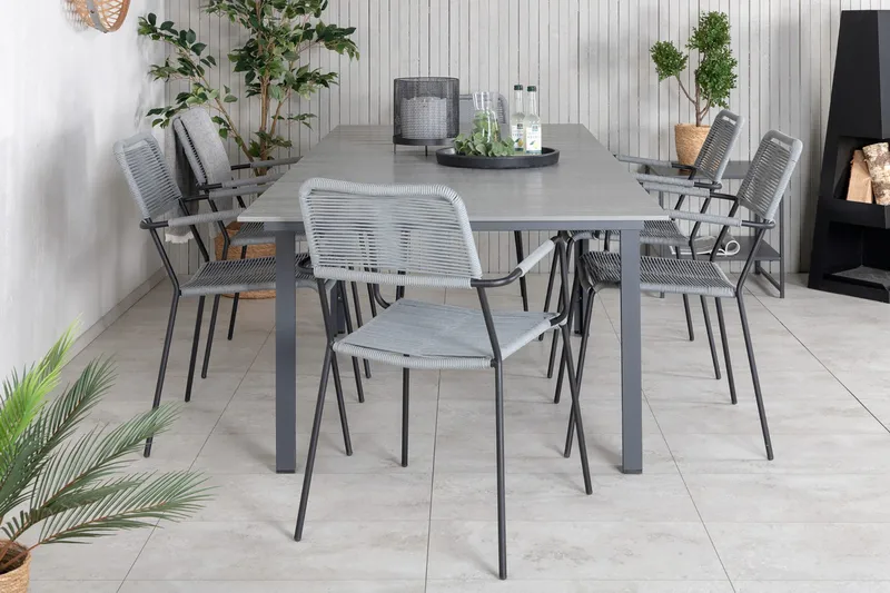 Levels Förlängningsbar Matgrupp Utomhus 160cm + 6 Lindos Stolar - Svart/Natur - Utemöbler - Utegrupp - Matgrupp utomhus