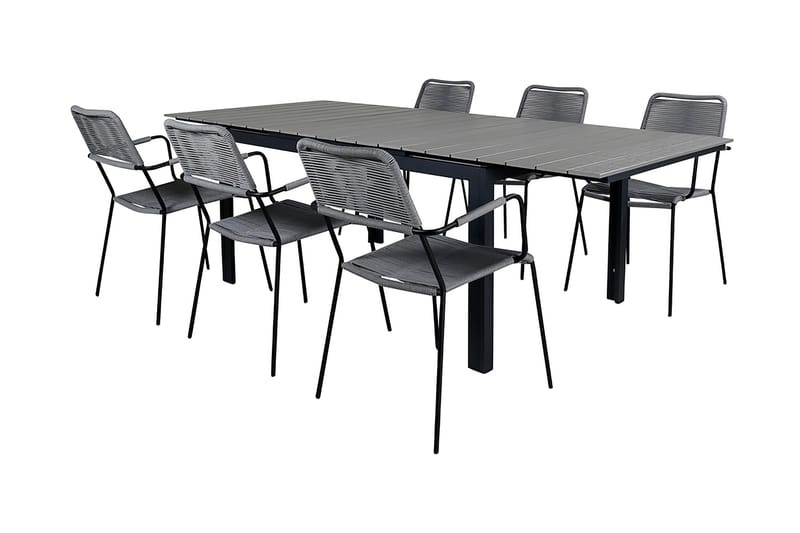 Levels Förlängningsbar Matgrupp Utomhus 160cm + 6 Lindos Stolar - Svart/Natur - Utemöbler - Utegrupp - Matgrupp utomhus