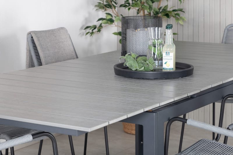 Levels Förlängningsbar Matgrupp Utomhus 160cm + 6 Lindos Stolar - Svart/Natur - Utemöbler - Utegrupp - Matgrupp utomhus