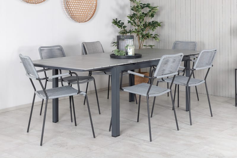 Levels Förlängningsbar Matgrupp Utomhus 160cm + 6 Lindos Stolar - Svart/Natur - Utemöbler - Utegrupp - Matgrupp utomhus