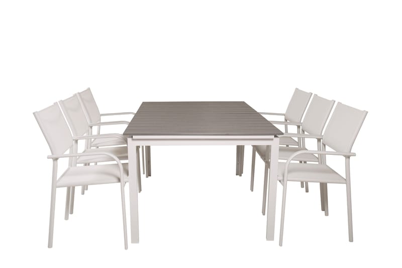 Levels Förlängningsbar Matgrupp Utomhus 160cm + 6 Santorini Stolar - Vit/Grå - Utemöbler - Utegrupp - Matgrupp utomhus