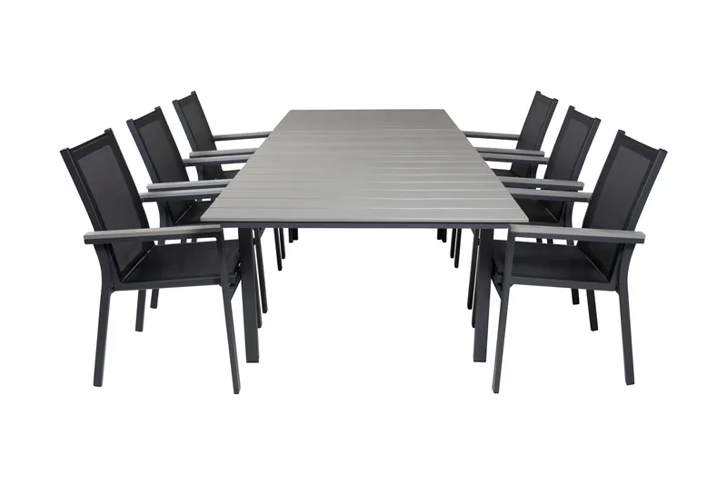 Levels Förlängningsbar Matgrupp Utomhus 160cm + 6 Parma Stolar, Svart/Grå