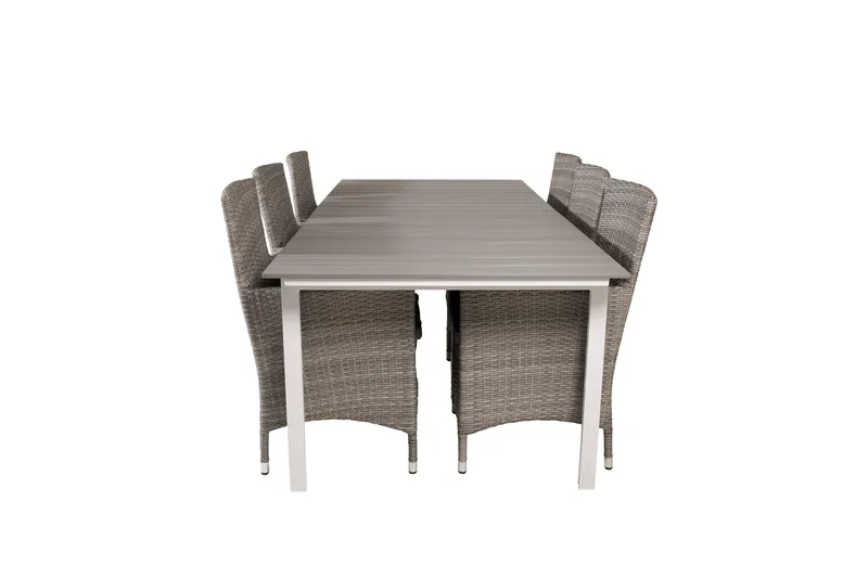 Levels Förlängningsbar Matgrupp Utomhus 224-324 cm + 6 st Malin Utefåtölj, Grå