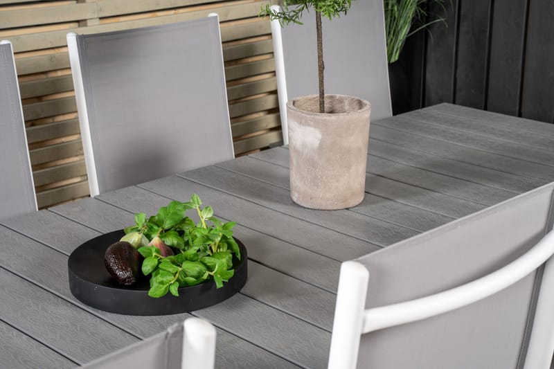 Levels Förlängningsbar Matgrupp Utomhus 224cm + 10 Break Stolar - Grå/Vit - Utemöbler - Utegrupp - Matgrupp utomhus