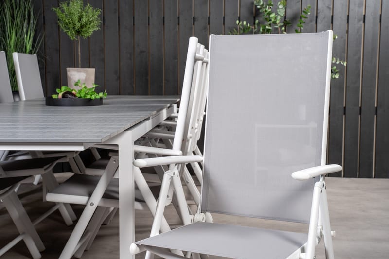 Levels Förlängningsbar Matgrupp Utomhus 224cm + 10 Break Stolar - Grå/Vit - Utemöbler - Utegrupp - Matgrupp utomhus