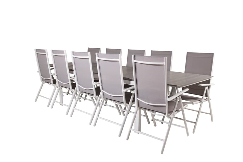 Levels Förlängningsbar Matgrupp Utomhus 224cm + 10 Break Stolar - Grå/Vit - Utemöbler - Utegrupp - Matgrupp utomhus