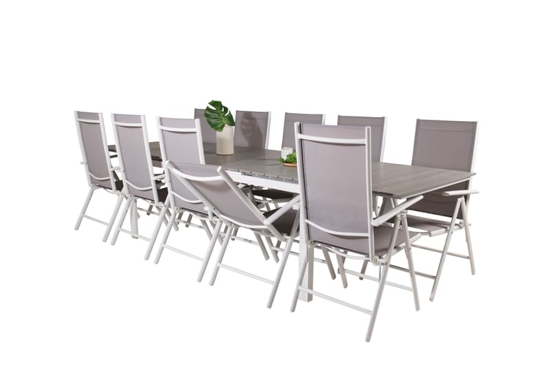 Levels Förlängningsbar Matgrupp Utomhus 224cm + 10 Break Stolar - Grå/Vit - Utemöbler - Utegrupp - Matgrupp utomhus