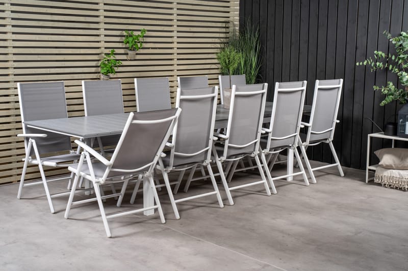 Levels Förlängningsbar Matgrupp Utomhus 224cm + 10 Break Stolar - Grå/Vit - Utemöbler - Utegrupp - Matgrupp utomhus
