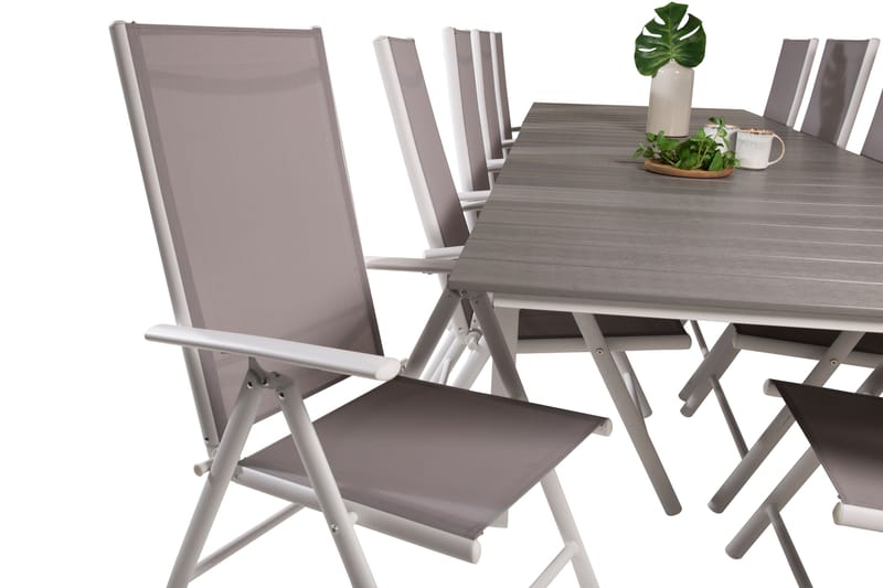 Levels Förlängningsbar Matgrupp Utomhus 224cm + 10 Break Stolar - Grå/Vit - Utemöbler - Utegrupp - Matgrupp utomhus