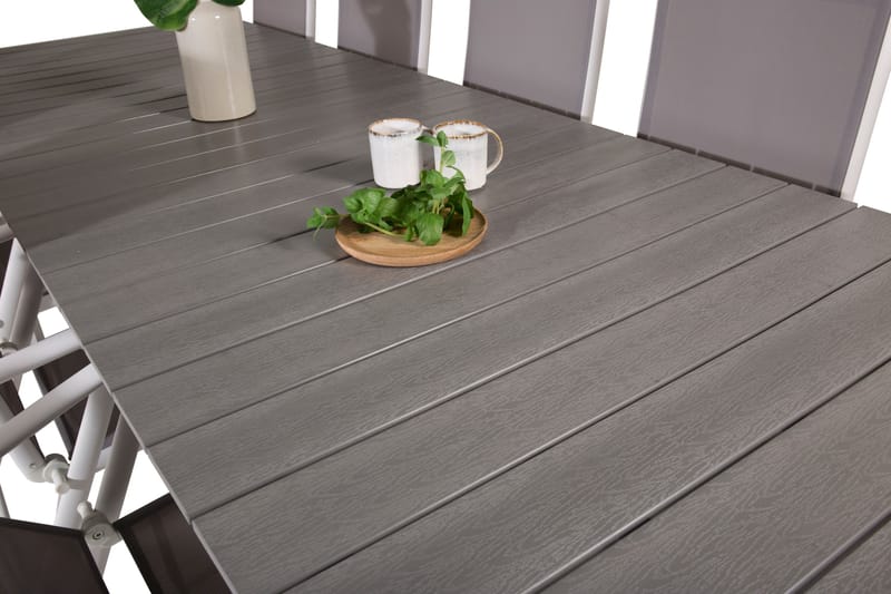 Levels Förlängningsbar Matgrupp Utomhus 224cm + 10 Break Stolar - Grå/Vit - Utemöbler - Utegrupp - Matgrupp utomhus