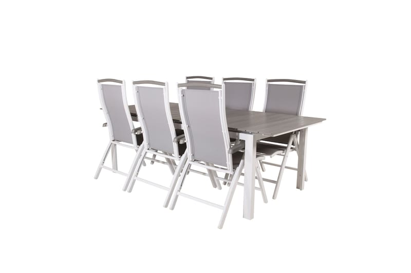Levels Förlängningsbar Matgrupp Utomhus 224cm + 6 Albany Stolar, Grå/Vit