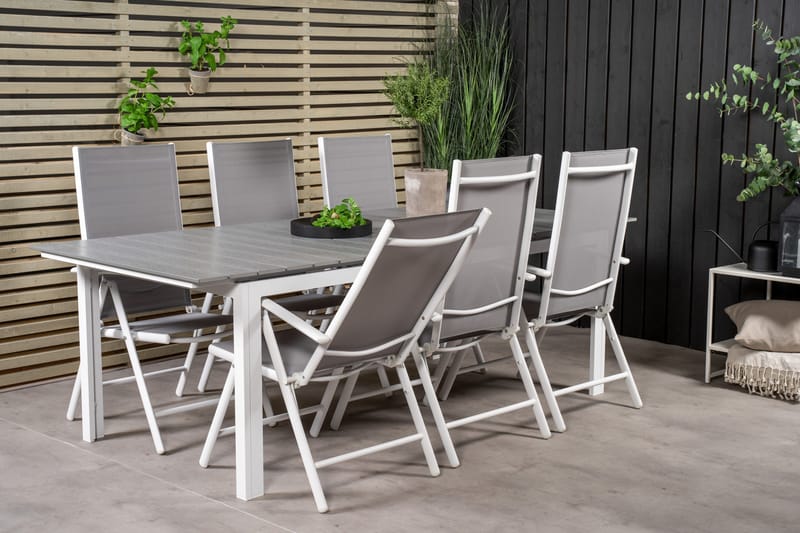 Levels Förlängningsbar Matgrupp Utomhus 224cm + 6 Break Matstolar - Grå/Vit - Utemöbler - Utegrupp - Matgrupp utomhus