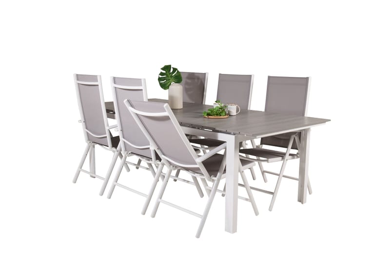 Levels Förlängningsbar Matgrupp Utomhus 224cm + 6 Break Matstolar - Grå/Vit - Utemöbler - Utegrupp - Matgrupp utomhus