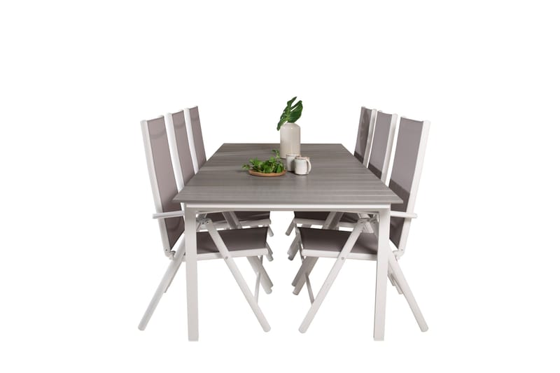 Levels Förlängningsbar Matgrupp Utomhus 224cm + 6 Break Matstolar - Grå/Vit - Utemöbler - Utegrupp - Matgrupp utomhus