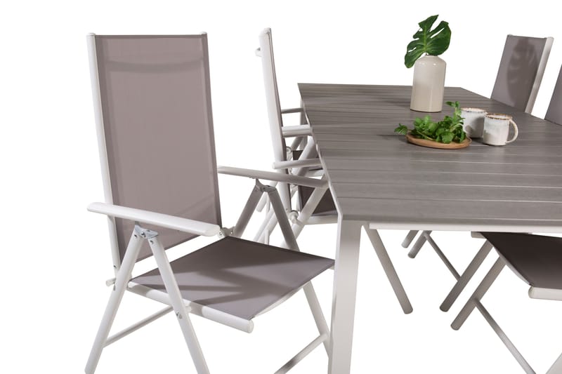 Levels Förlängningsbar Matgrupp Utomhus 224cm + 6 Break Matstolar - Grå/Vit - Utemöbler - Utegrupp - Matgrupp utomhus