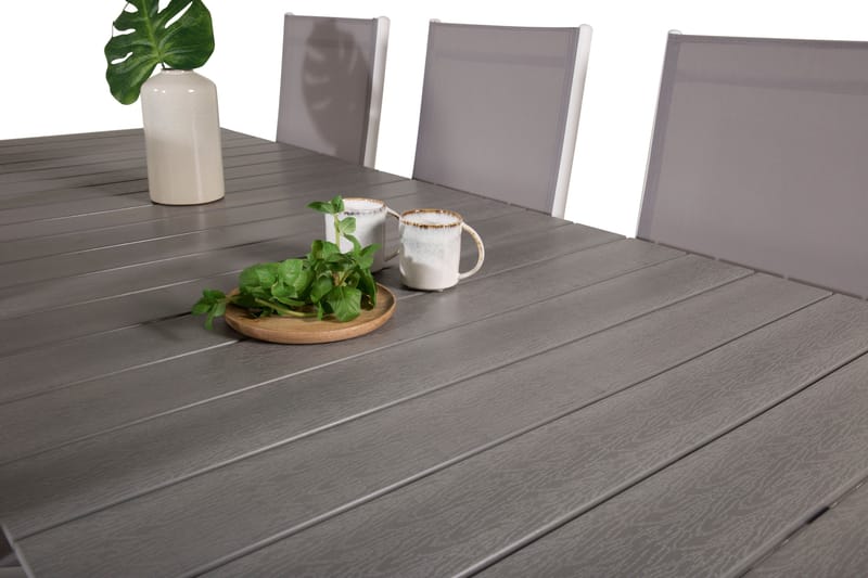 Levels Förlängningsbar Matgrupp Utomhus 224cm + 6 Break Matstolar - Grå/Vit - Utemöbler - Utegrupp - Matgrupp utomhus