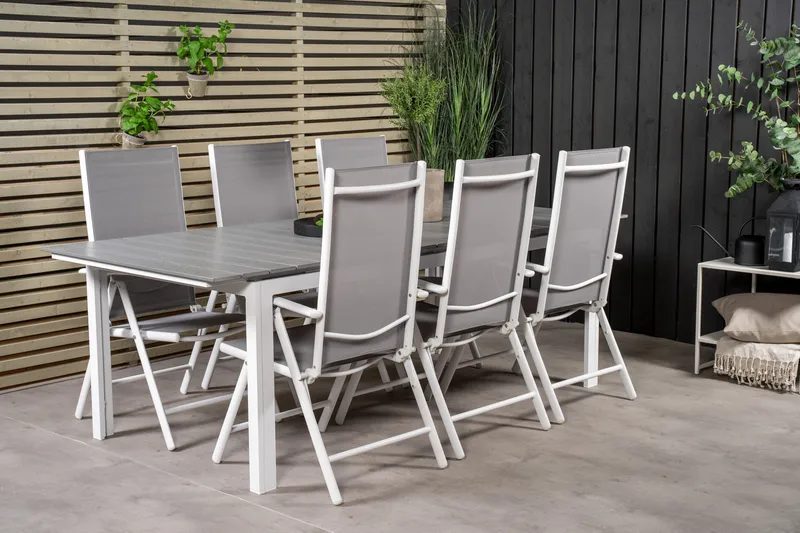 Levels Förlängningsbar Matgrupp Utomhus 224cm + 6 Break Matstolar - Grå/Vit - Utemöbler - Utegrupp - Matgrupp utomhus