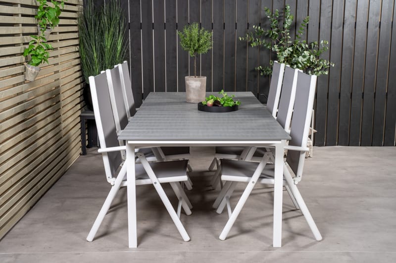Levels Förlängningsbar Matgrupp Utomhus 224cm + 6 Break Matstolar - Grå/Vit - Utemöbler - Utegrupp - Matgrupp utomhus