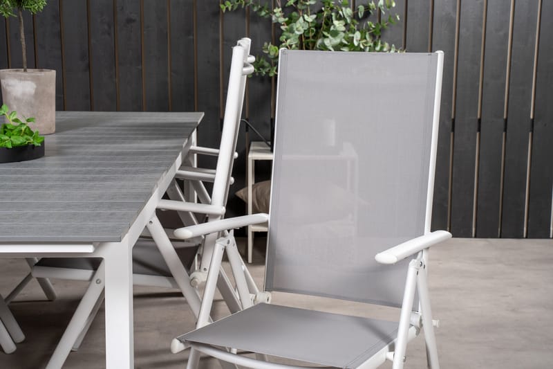 Levels Förlängningsbar Matgrupp Utomhus 224cm + 6 Break Matstolar - Grå/Vit - Utemöbler - Utegrupp - Matgrupp utomhus