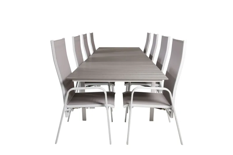 Levels Förlängningsbar Matgrupp Utomhus 224cm + 8 Copacabana Stolar, Vit